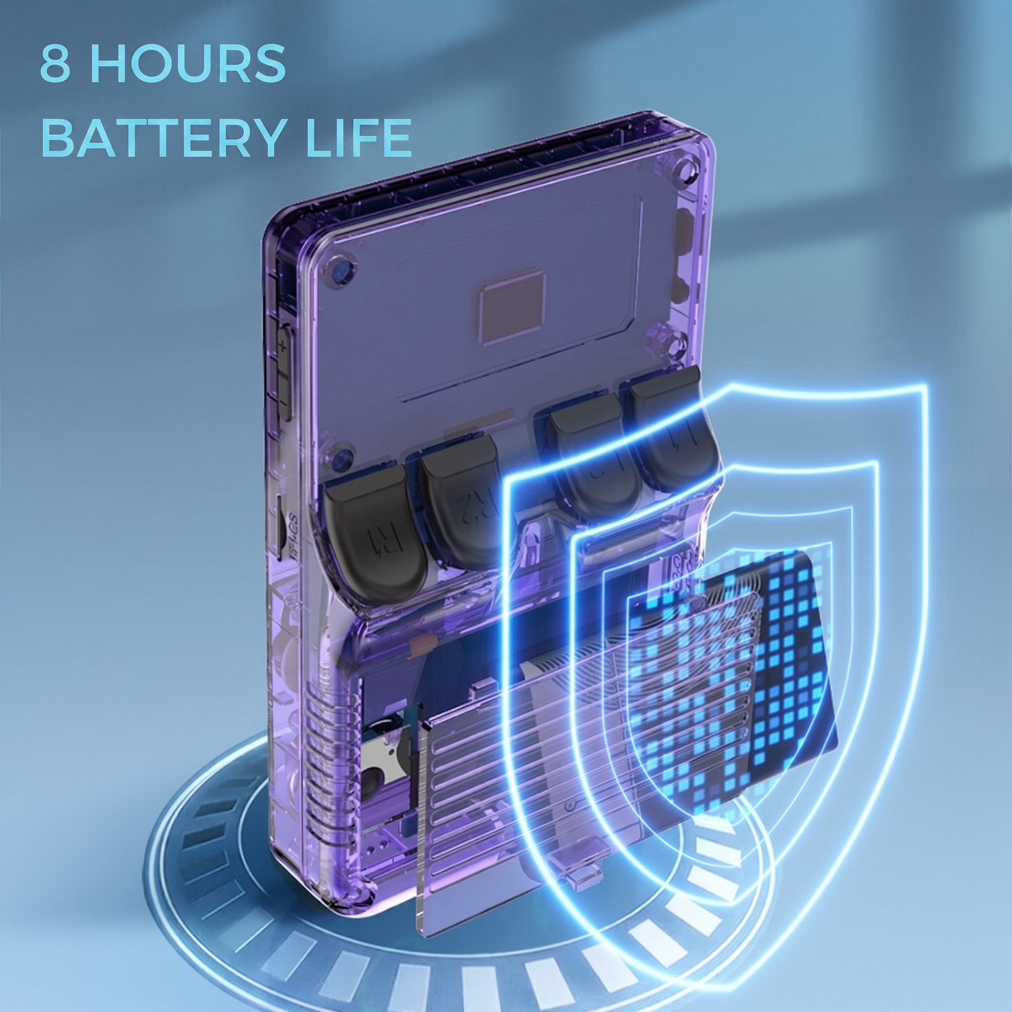 Rear view of the Cogistick Pocket Retro V2 showing its four shoulder buttons and 8 hours of battery life