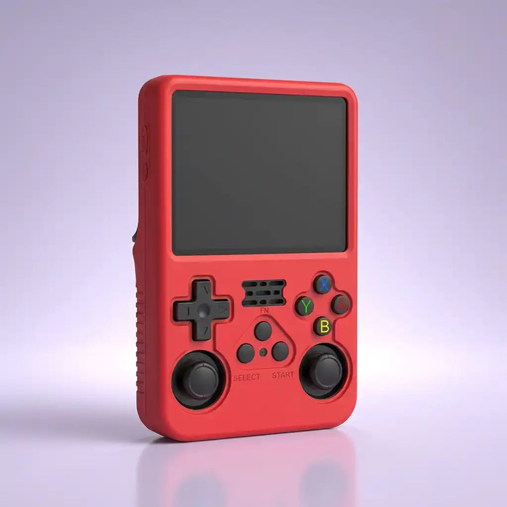 Red silicone protective shell fitted to the Pocket Retro console
