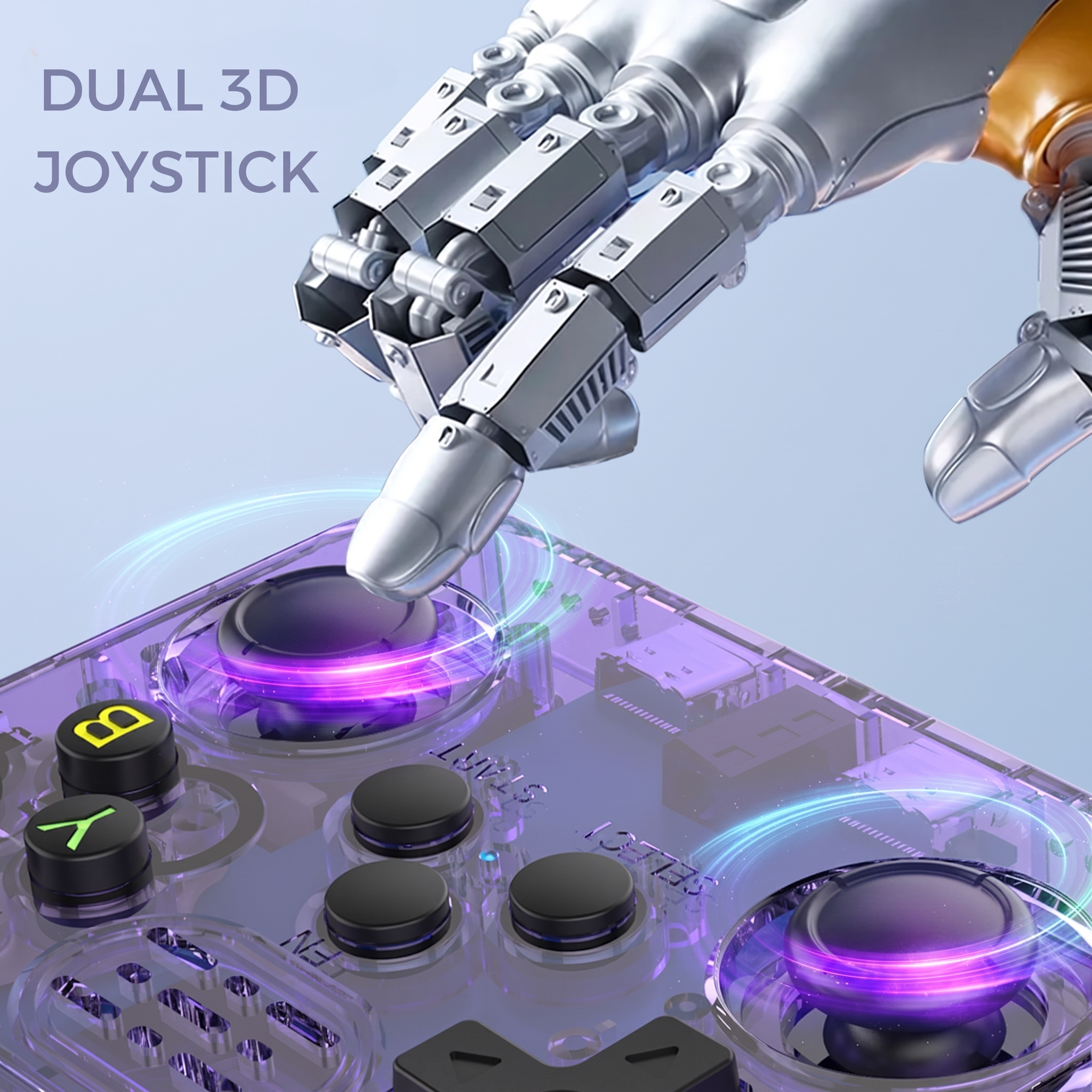 Close-up of the dual 3D analog joysticks on the Cogistick Pocket Retro V2 handheld game console