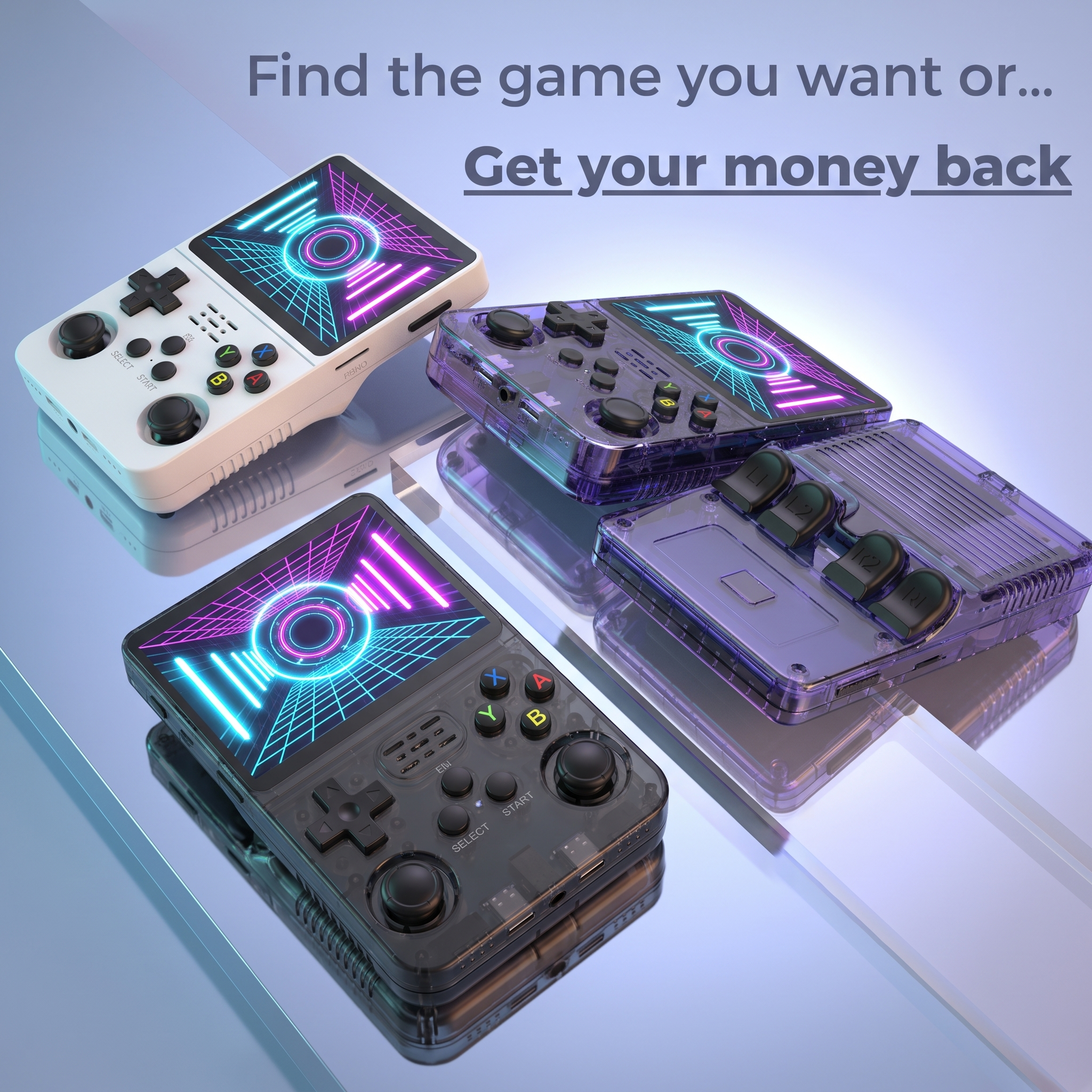 Cogistick Pocket Retro V2 shown in white, translucent purple and translucent black colourways - find the game you want or get your money back